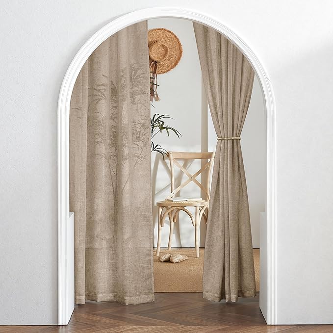 RYB HOME Extra Long Linen Curtains for Dining Room 120 inches Long, Back Tab Farmhouse Light Filtering Privacy Lightweight Floor Sweeping Drapes for Living Room, Khaki, 52" W, 2 Panels