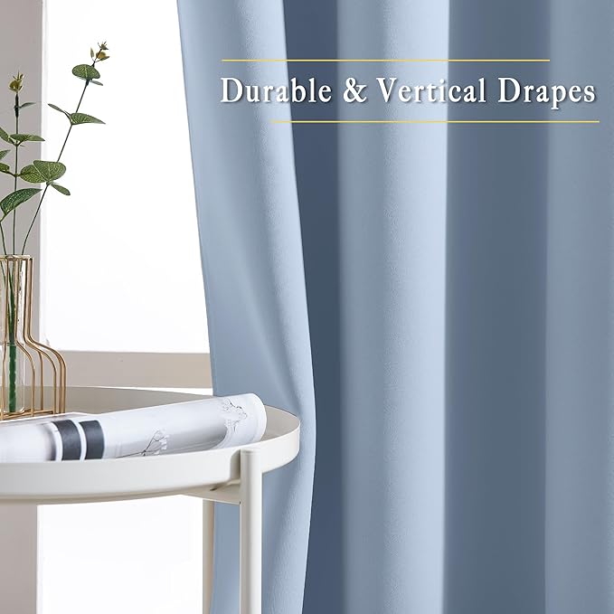 NICETOWN Vintage Blue Blackout Curtains for Living Room 84 inches Long - Thermal Insulated Grommet Room Darkening Window Treatments Sound Reducing Drapes for Bedroom, 2 Panels, W52 x L84