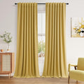 Gold 100% Blackout Linen Curtains 108 Inch Length 2 Panels Set for Living Room Bedroom Back Tab Thermal Insulated 100% Black Out Drapes Room Darkening Farmhouse Style for Bedroom Window Curtains