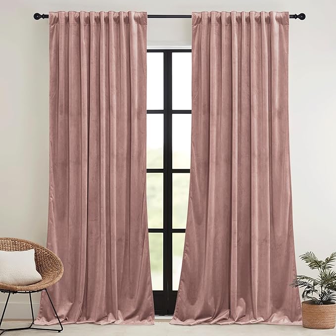 RYB HOME Girls Curtains for Bedroom, Back Tab Room Darkening Baby Kids Velvet Curtains 84 inches Long for Nursery, W 52 x L 84, 2 Panels Set