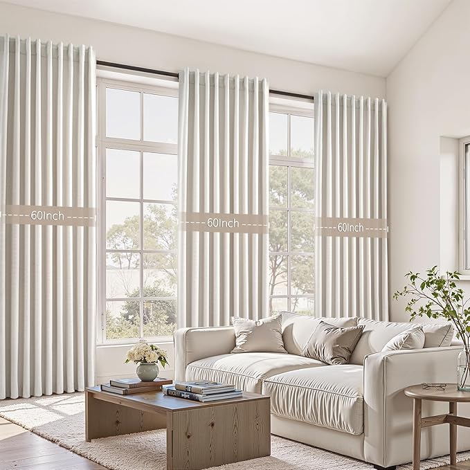 60 Inches Extra Wide Natural Linen Blackout Curtains 84 Inch Length for Living Room Natural Birch Farmhouse Bedroom Thermal Drapes for Winter Thick Window Energy Efficient 60"W x 84"L 2 Panels