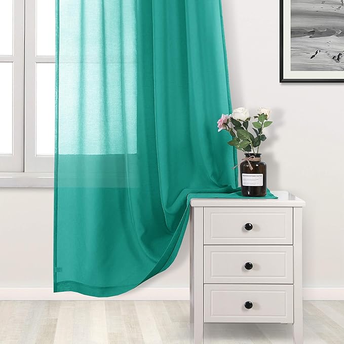 DWCN Teal Sheer Curtains Semi Transparent Voile Rod Pocket Curtains for Bedroom and Living Room, 52 x 84 inches Long, Set of 2 Panels