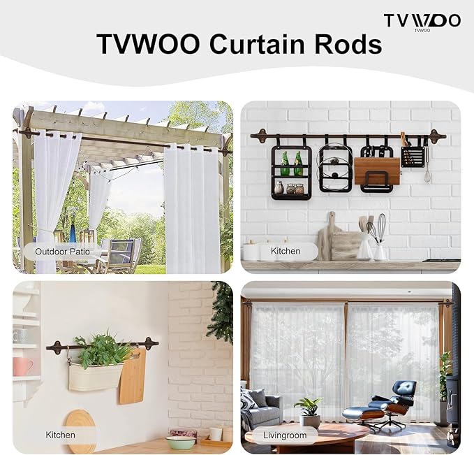 TVWOO Bronze Wrap Around Curtain Rods 2 Pack:Small Blackout Adjustable Window Curtain Rod for Bedroom Kitchen Apartment Renter Friendly,Room Darkening Curved Drapery Rods Easy Install,Brown 28-48 Inch