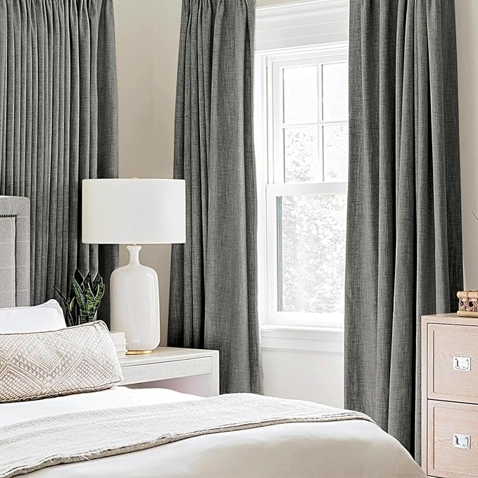 MIULEE Linen Blackout Curtains and Drapes 100% Room Darken Thermal Insulated Grommet Window Panels with Coating 2 PCs W 42 x L 90 inches Dark Grey