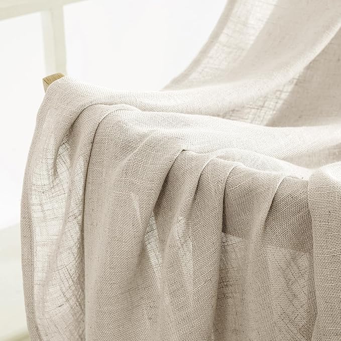 MIULEE Cream Linen Curtains 54 Inch Length 2 Panels for Bedroom Living Room, Soft Linen Textured Window Drapes Semi Sheer Light Filtering Back Tab Rod Pocket Farmhouse Modern Burlap Look Decor