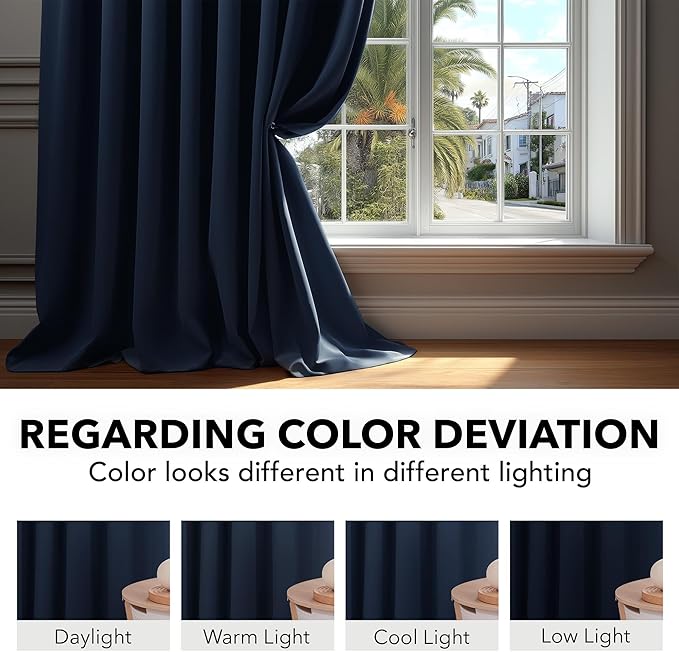Deconovo Blackout Curtains, Thermal Insulated, W70 x L108 2 Panels, Back Tab, Machine Washable, Room-Darkening Drapes for Bedroom/Living Room Navy Blue