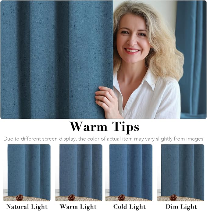 H.VERSAILTEX 100% Blackout Curtains for Bedroom Thermal Insulated Linen Textured Curtains Heat and Full Light Blocking Drapes Living Room Curtains 2 Panel Sets, 42x54 Inch, Blue Sapphire