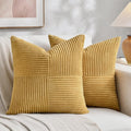 Fancy Homi 2 Packs Mustard Yellow Euro Decorative Throw Pillow Covers 26x26 Inch for Living Room Couch Bed, Farmhouse Boho Home Decor, Soft Corss Corduroy Patchwork Square Cushion Case 66x66 cm