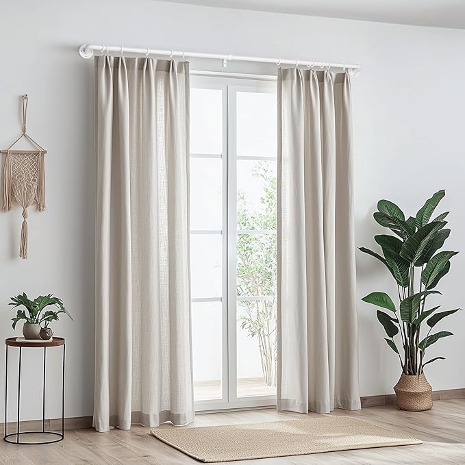 Zeerobee Curtain Rods for Windows 66 to 120, 1 Inch Industrial Wrap Around White Curtain Rod, Indoor/Outdoor Room Divider Adjustable Drapery Pole, 66"-120"