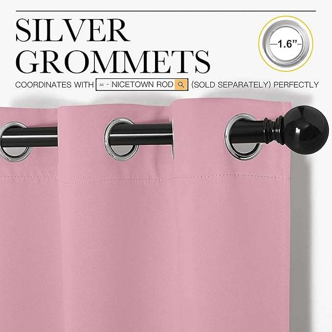 NICETOWN Room Darkening Draperies Window Curtain Panels, Rouge Pink, 2 Panels, W60 x L84 -inch, Thermal Insulated Grommet Room Darkening Curtains for Bedroom