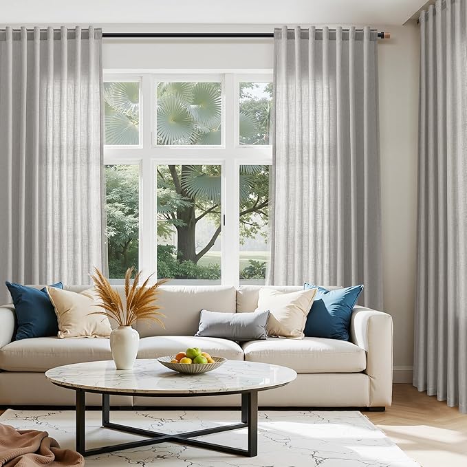 Nanspring Light Gray Linen Curtains for Living Room 120 Inches Long Back Tab Light Filtering Semi Sheer Curtain Extra Long Simple Modern Floor to Ceiling Grey Drapes for Bedroom 52x120, 2 Panels