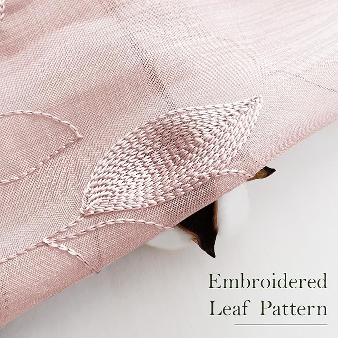 HOMEIDEAS Blush Pink Floral Sheer Curtains 96 Inches Long 2 Panels Embroidered Pattern Semi Sheer Window Drapes for Bedroom Living Room