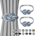 NICEEC 2 Pack Mini Magnetic Curtain Tiebacks Nordic Simple Style Drape Tie Backs Elegant Hand Weave Rope Knot Decorative Curtain Holdbacks for Home & Office Thin Window Drapery (Blue & Grey)