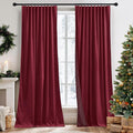 RYB HOME Burgundy Red Velvet Curtains for Christmas Decor, Soft Luxury Backdrops for Studio Theater, Rod Pocket & Back Tab Modern Design for Bedroom Living Room, 52" W x L90 L, 2 Panels Set