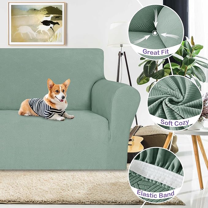 ZNSAYOTX Oversized Super Stretch Couch Cover (92"-115"), New Striped Sofa Covers Comfortable & Durable, Dog Cat Pets Friendly Extra Large Spandex Sofa Slipcovers (Pea Green, XL Sofa)