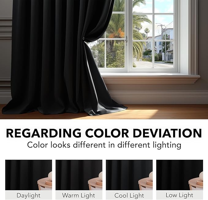 Deconovo Blackout Curtains, Thermal Insulated, W70 x L63 2 Panels, Back Tab, Machine Washable, Room-Darkening Drapes for Bedroom/Living Room Black