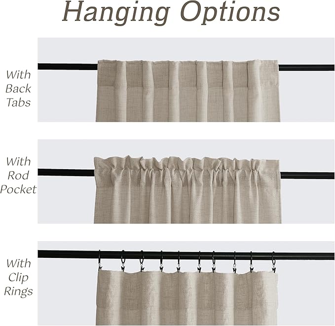 RYB HOME Natural Beige Linen Sheer Curtains 108 inches Long for Living Room/Bedroom, Back Tab/Rod Pocket, Light Filtering Sheer Curtains and Drapes, W 52 x L 108 inches, 2 Panels Set