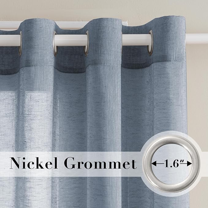 H.VERSAILTEX Linen Semi Sheer Curtains 72 inch Length Energy Saving Easy Care Privacy Protection Nickel Grommet Window Panels/Drapes for Nursery Room/Living Room (Set of 2, Denim)