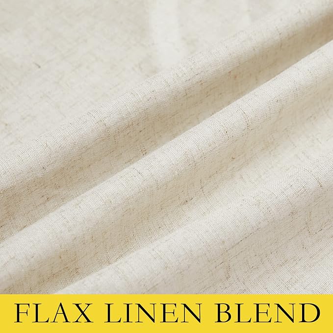 NICETOWN Natural Full Blackout Boho-Chic Linen Curtains 84 inch Long 2 Panels Set for Cafe Window, 42 inch Wide, Thick Linen Blend Drapes, Insulated Window Covers Draperies with White Backing