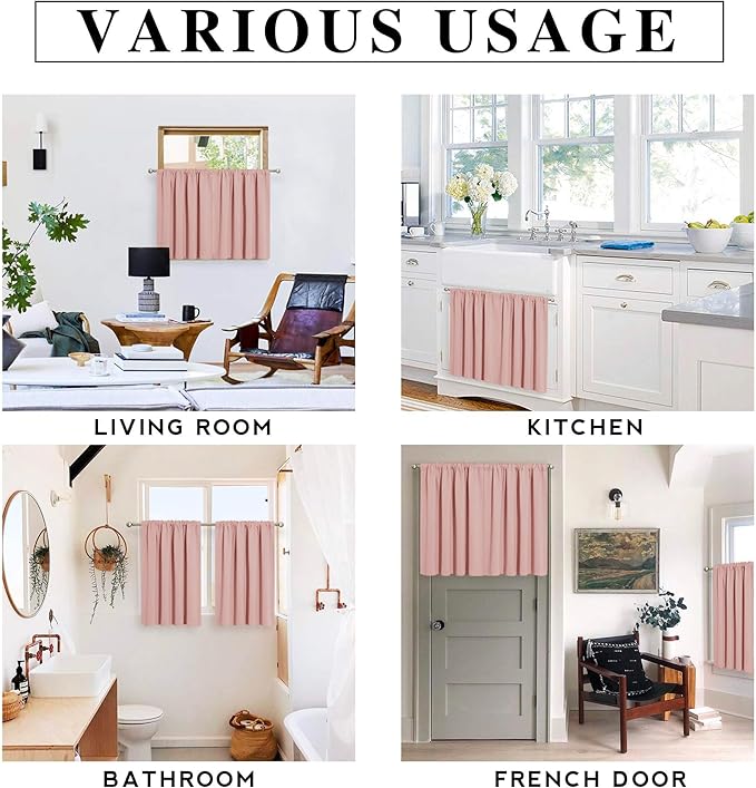 RYB HOME 54 inch Blackout Curtains for Living Room, Rod Pocket Thermal Insulated Small Window Drapes Room Darkening Shades for Bedroom Studio Dorm, W 42 x L 54 inch, Set of 2 Panels, Peach Blush