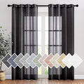 NICETOWN Black Sheer Curtains 84 inches Long, Grommet Semi Sheer Linen Drapes Privacy with Light Through for Bedroom/Living Room, W52 x L84, 2 Panels