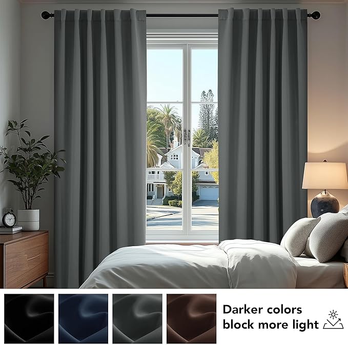 Deconovo Blackout Curtains, Thermal Insulated, W70 x L95 2 Panels, Back Tab, Machine Washable, Room-Darkening Drapes for Bedroom/Living Room Dark Grey