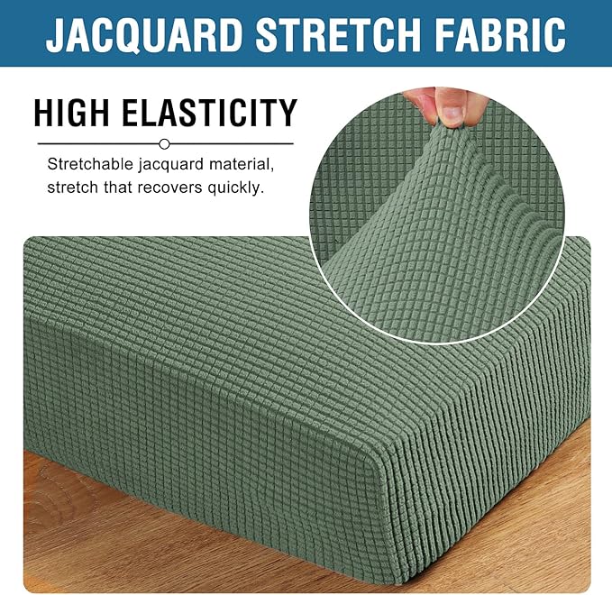 H.VERSAILTEX Super Stretch Individual Seat Cushion Covers Sofa Covers Couch Cushion Covers Slipcover Sets Thick Jacquard Textured Twill Fabric (2 Piece Large Sofa Cushion Covers, Loden Frost)