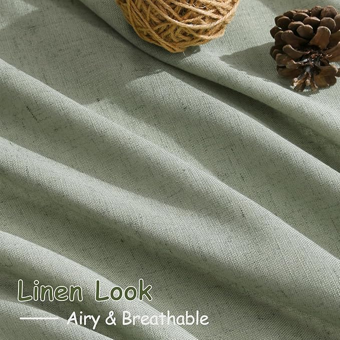 Desert Sage Linen 112 Inch Curtains for Living Room Light Filtering Semi Sheer Curtain Back Tab Rustic Farmhouse Decor Elegant Drapes Floor to Ceiling High Window for Bedroom 52x112, 2 Panels