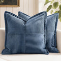 MIULEE Decorative Throw Pillow Covers for Couch Bed Livingroom 12x12 Inch Set of 2 Blue Boho Accent Throw Pllows Broadside Striped Patchwork Soft Corduroy Pillowcases