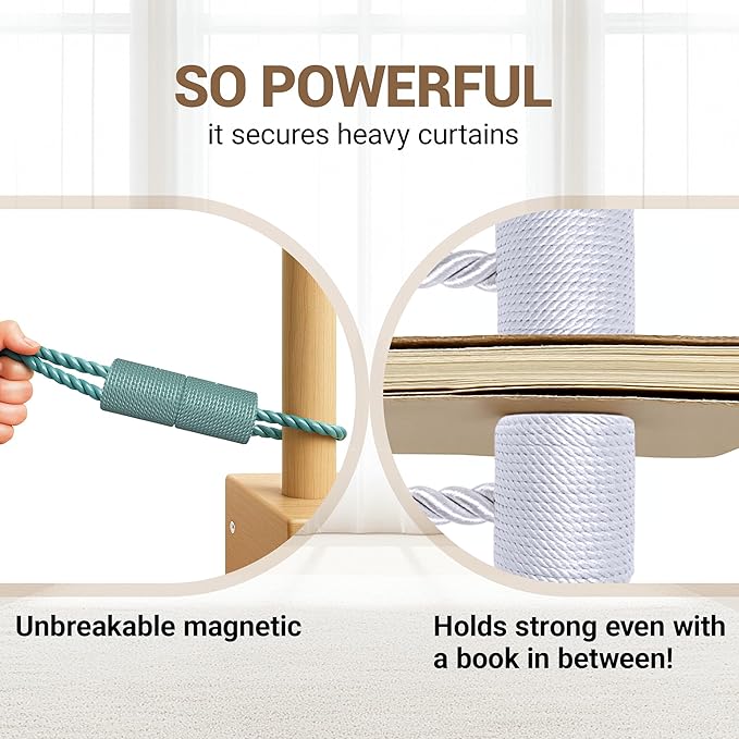 Hion Magnetic Curtain Tiebacks Gray Blue 2pcs, Curtain Tiebacks Buckles Holdbacks Holders Hooks Clip for Home Bedroom Office Decorative Curtain