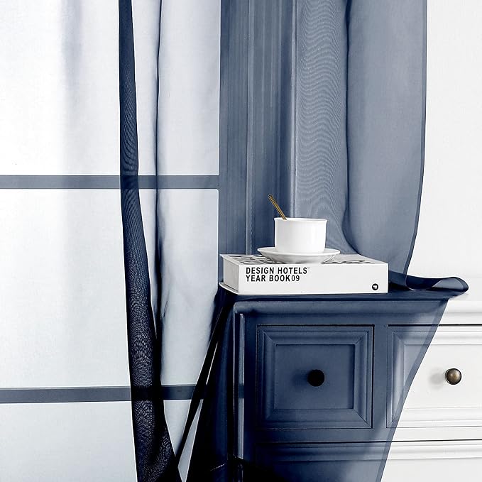 OVZME 2 Panels Sheer Navy Blue Curtains 54 Inches Length Window Treatment for Kitchen, Elegant Airy Transparent Curtain Draperies Rod Pocket for Kids Living Room, Each 42 Width 54 Length