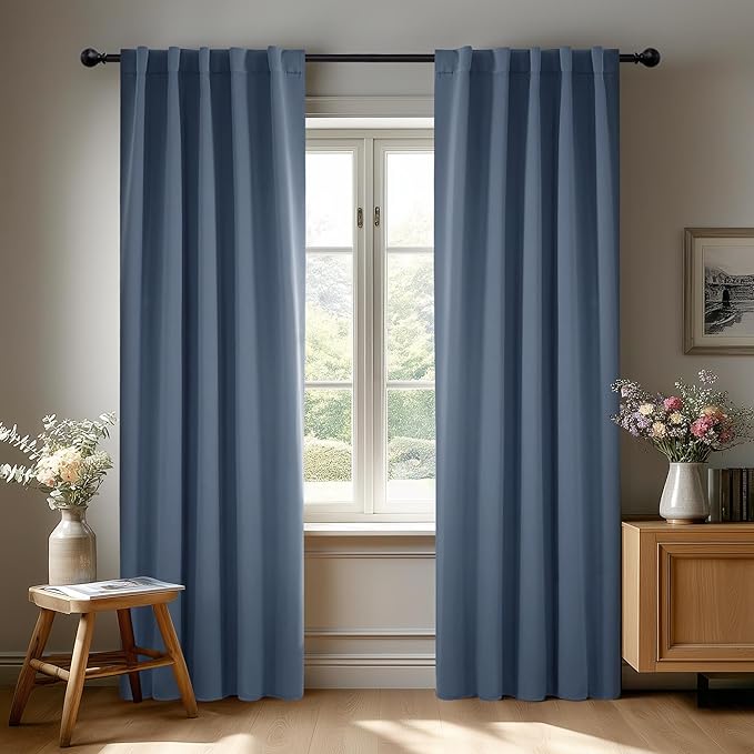 Deconovo Blackout Curtains, Thermal Insulated, W42 x L84 2 Panels, Back Tab, Machine Washable, Room-Darkening Drapes for Bedroom/Living Room Stone Blue