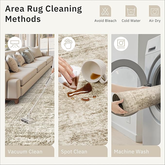 6x9 Area Rug for Living Room Washable 6x9 Rug Non-Slip Modern Rugs for Bedroom Dining Room Ultra-Thin Indoor Brown Rug