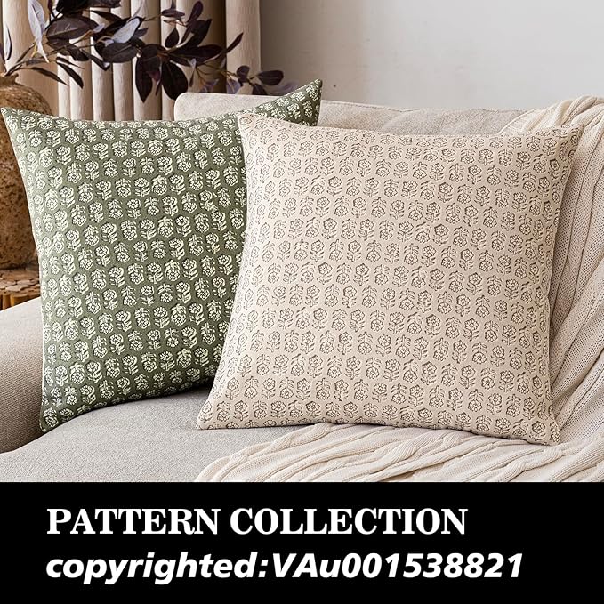 Foindtower Set of 2 Decorative Neutral Floral Print Throw Pillow Covers Vintage Accent Farmhouse Cushion Covers Boho Home Decor for Sofa Couch Chair Bedroom Living Room,22×22 Inch,Ivory Beige