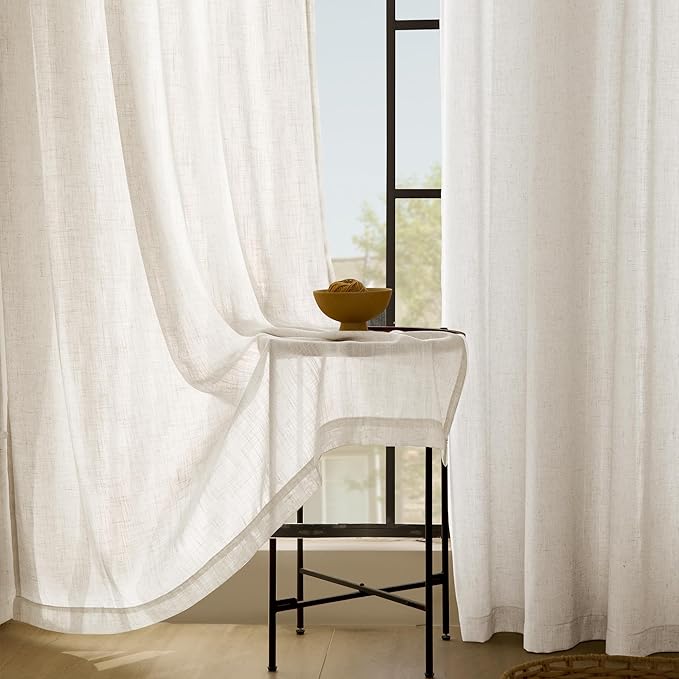2 Panels Set Cream Linen Curtains 108 inches Long For Living Room Neutral Farmhouse Light Filtering Semi Sheer Linen Drapes 108 inch Ceiling To Floor For Large Window Villa Hallway Ivory FT 42x108