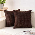 Pack of 2 Corduroy Decorative Throw Pillow Covers 16x16 Inch Soft Striped Pillow Covers Modern Farmhouse Home Decor for Sofa Living Room Couch Bed（Dark Brown）
