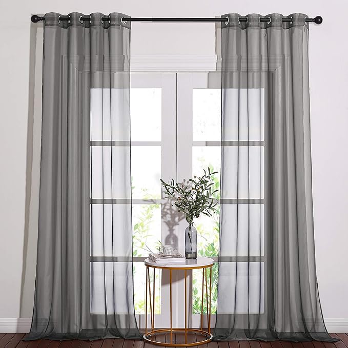 NICETOWN Dark Grey Sheer Curtains 90 inches Long 2 Panels, Grommet Top Soft Voile Sheer Airy & Lightweight Window Treatment for Boys Room/Living Room, W54 x L90
