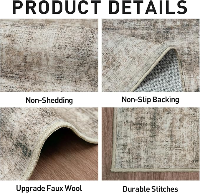 2'6''x8' Runner Rugs Washable Rug: Modern Abstract Living Room Rug Soft Anti-Skid Thin Carpet Indoor Floor Non-Shedding Carpets for Bedroom Dining Room Farmhouse Nursery Home Office Brown Black
