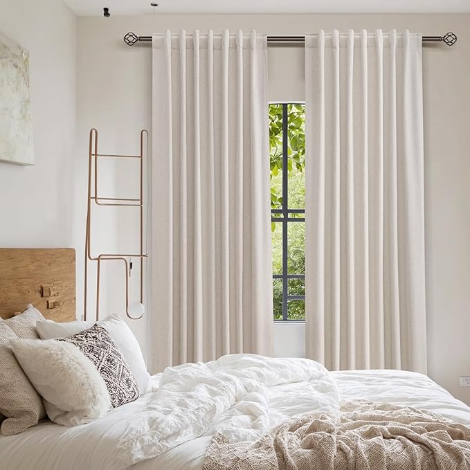 Guken 100% Blackout Curtains 120 Inch Length 2 Panels Set for Living Room Bedroom Back Tab Thermal Insulated Black Out Linen Drapes Room Darkening Window Curtains 120 Inches Long, Sand Beige