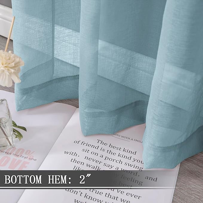 Tollpiz Sheer Curtain Linen Textured Bedroom Curtains Sheer Light Filtering Rod Pocket Voile Curtain for Living Room, 54 x 95 inches Long, Dusty Blue, Set of 2 Panels