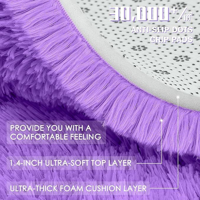 OLANLY 9x12 Machine Washable Large Area Rugs for Living Room, Bedroom, Soft Fluffy Shaggy Bedside Rug, Indoor Floor Carpet for Kids Girls and Boys, Dorms, Nursery, Home Decor Aesthetic, Purple