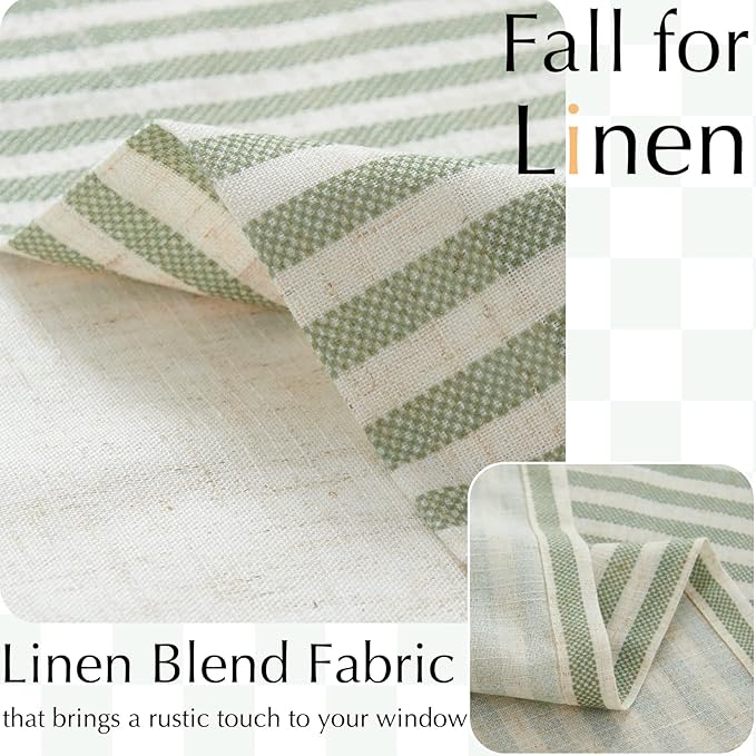 jinchan Linen Valance Curtain Striped Small Window Curtain Double Layer Light Filtering Modern Farmhouse Valance for Kitchen Living Room Bedroom 18 Inch Rod Pocket 1 Panel Green on Beige