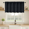 OVZME Black Valance for Windows, Light Filtering Faux Linen Textured Small Cafe Valances for Windows, Dual Rod Pocket Farmhouse Short Curtain for Bathroom Basement, 60Wx24L inch, 1 Piece