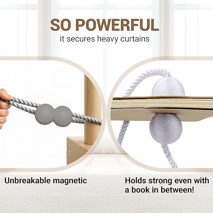 Hion Magnetic Curtain Tiebacks Grey 6 Pack, Curtain Tiebacks Buckles Holdbacks Holders Hooks Clip for Home Bedroom Office Decorative Thick or Thin Curtain