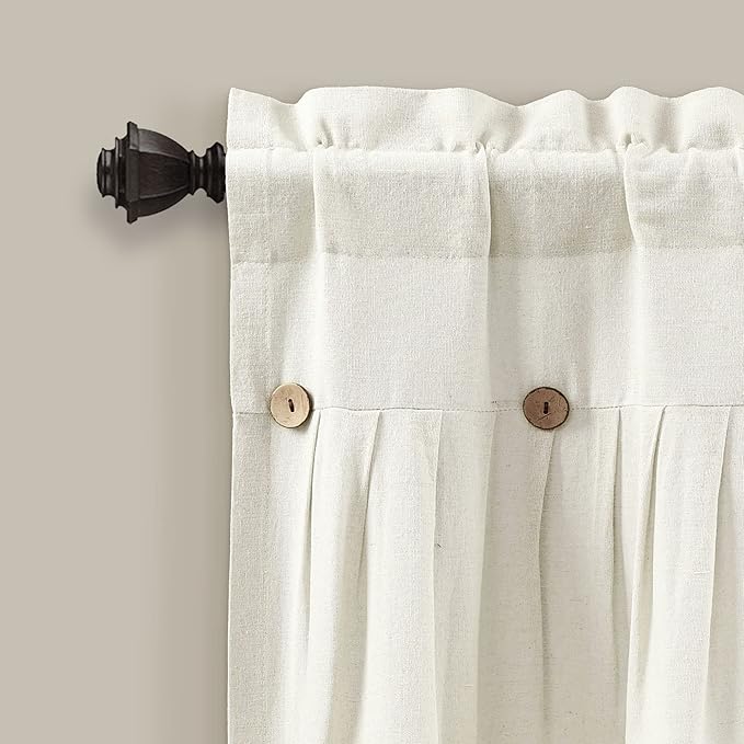 Lush Decor Linen Button Farmhouse Valance Curtians 84"W x 18"L Off White - Linen Valances For Windows - Kitchen Curtains Valances - Bathroom Curtain