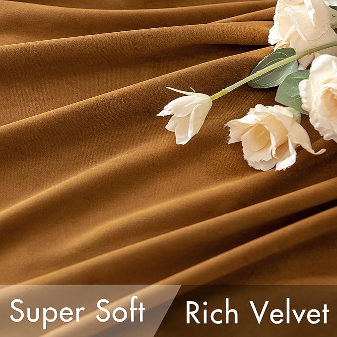 MIULEE Velvet Curtains 108 inches - Luxury Blackout Curtains for Bedroom Living Room Thermal Insulated Super Soft Window Drapes Rod Pocket & Back Tab, Gold Brown, W52 x L108 inches, 2 Panels