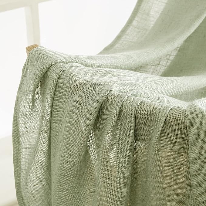 MIULEE Sage Green Linen Curtains 102 Inch Length 2 Panels for Bedroom Living Room, Soft Thick Linen Textured Window Drapes Semi Sheer Light Filtering Back Tab Rod Pocket Burlap Look Decor