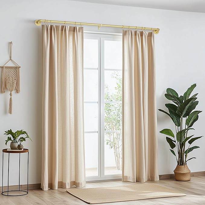 Zeerobee Curtain Rods for Windows 66 to 120, 1 Inch Industrial Wrap Around Gold Curtain Rod, Indoor/Outdoor Room Divider Adjustable Drapery Pole, 66"-120"