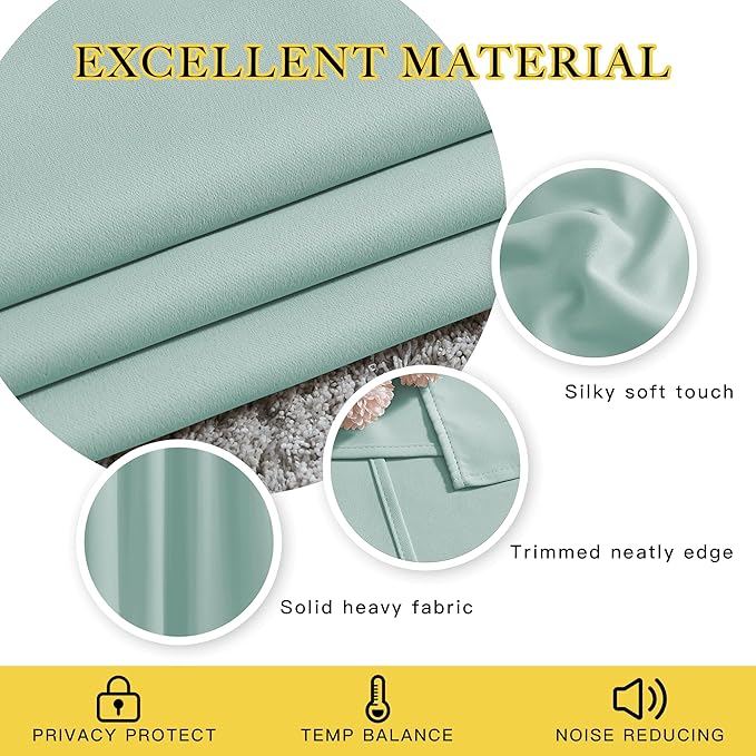 NICETOWN Aqua Blue Blackout Curtains 63 inches Long for Bedroom, Grommet Solid Thermal Drapes Light Blocking Window Treatments Sound Reducing for Living Room, W46 x L63, 2 Panels