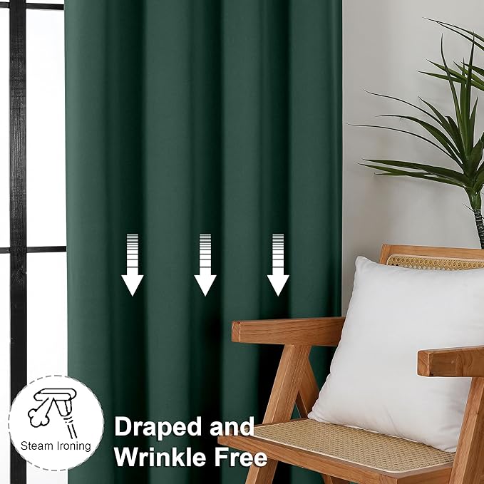 Simplebrand Ava Ever Green Short Blackout Curtains for Bedroom 45 Inches Long 2 Panels Set, Solid Thermal Insulated, Energy Saving Window Treatment Curtains Blackout Drapes, W40 x L45 Inch, Ever Green